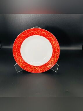 Chris Madden Red Gold Scroll Salad Plates 8.5” Set of 6 Holiday Christmas